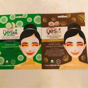 👀4/$25 Yes to Coconut Moisturizing & Cucumbers Calming Paper Mask